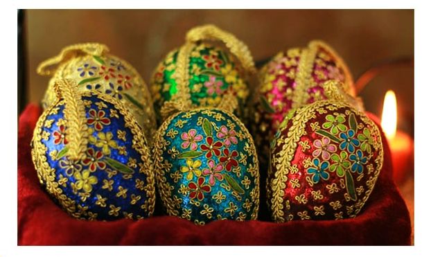 Jewel Floral Beaded Eggs Christmas Ornaments Set of 6 India